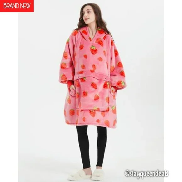 Oversized Wearable Blanket Hoodie with Pockets Sherpa Lining One Size